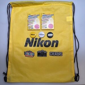 NEW Nikon yellow string bag mirrorless trading cards black yellow pin stickers